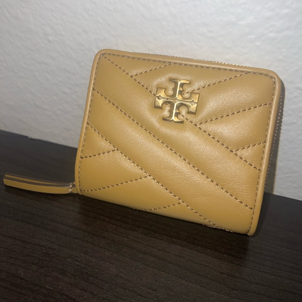 Tory Burch Tan Quilted Wallet with Gold Logo